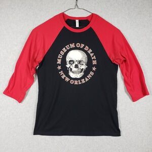 Museum of Death New Orleans Shirt Red Black Baseball Tee 3/4 Sleeve Mens Large L